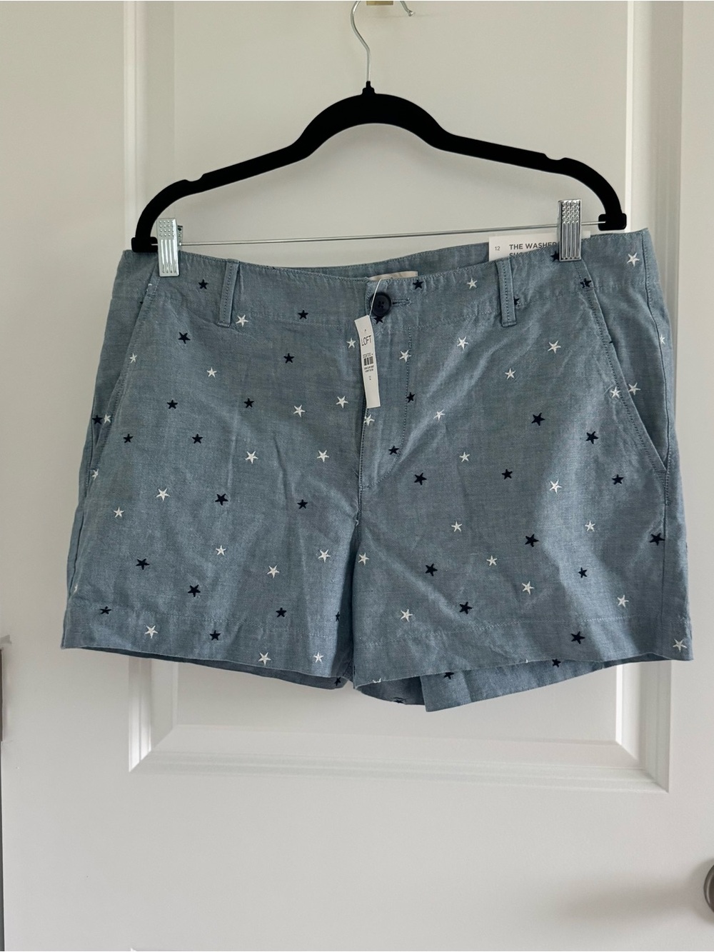 LOFT Light Blue Star Embroidered Bermuda Shorts